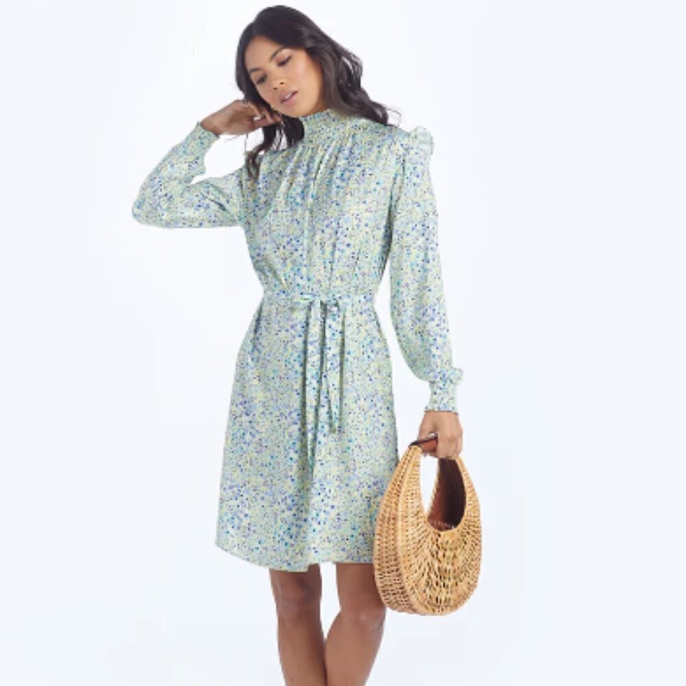 Summersalt All Dressed Up Mock Neck Dress in Painted Floral Slate & Powder sz XL
